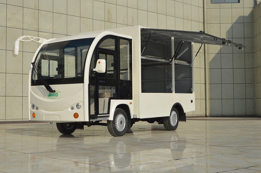 2座白色双侧气弹上翻门电动送餐车