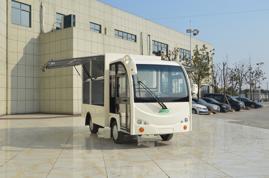 2座白色双侧气弹上翻门电动送餐车